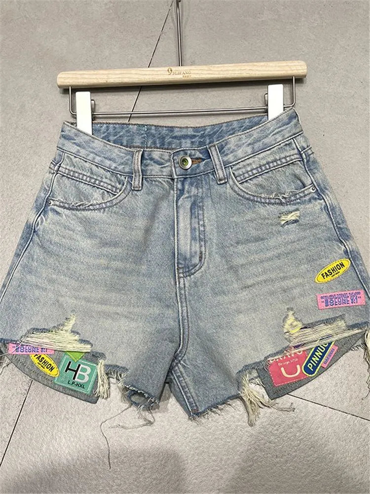 Patchwork Denim Shorts